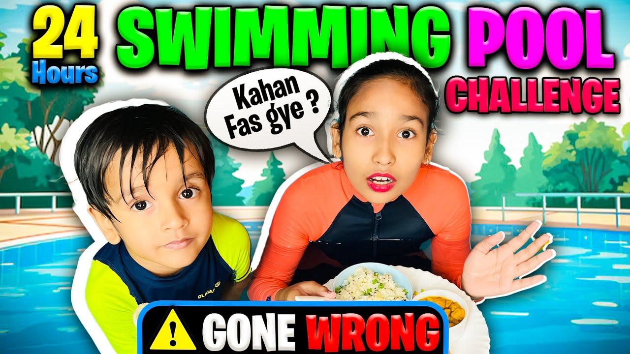 🏊‍♀️ 24 Hours in an Inflatable Pool Challenge: Floating Meals, Sibling Giggles & Cold Chaos!